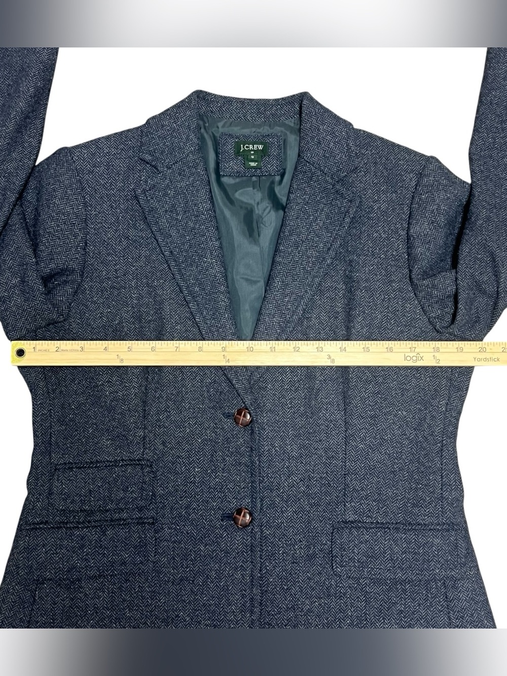 J.Crew Navy Herringbone Wool Blend Blazer Size 12 Preppy - Picture 12 of 16
